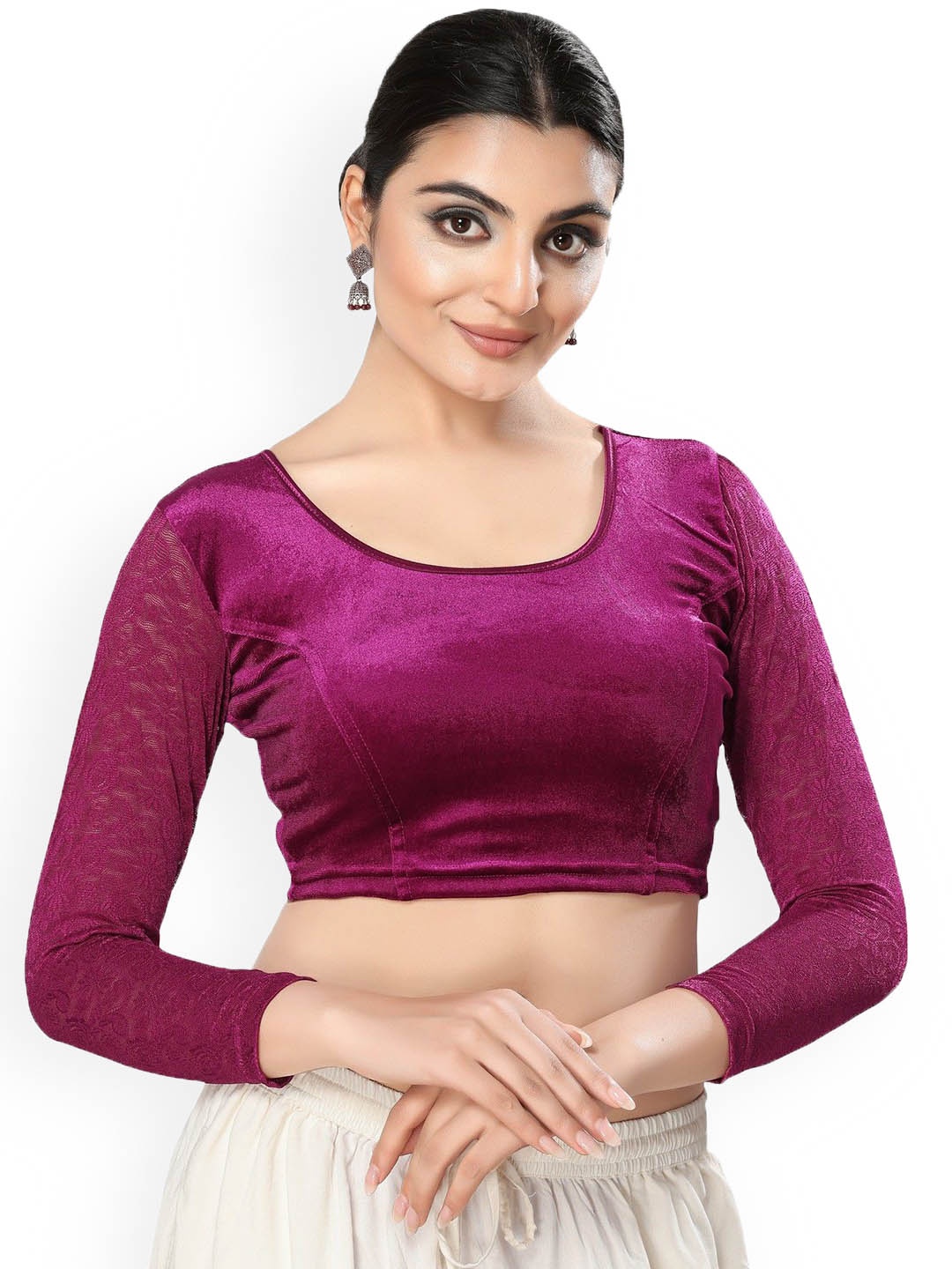 

Mmore Women Round Neck Stretchable Saree Blouse, Magenta