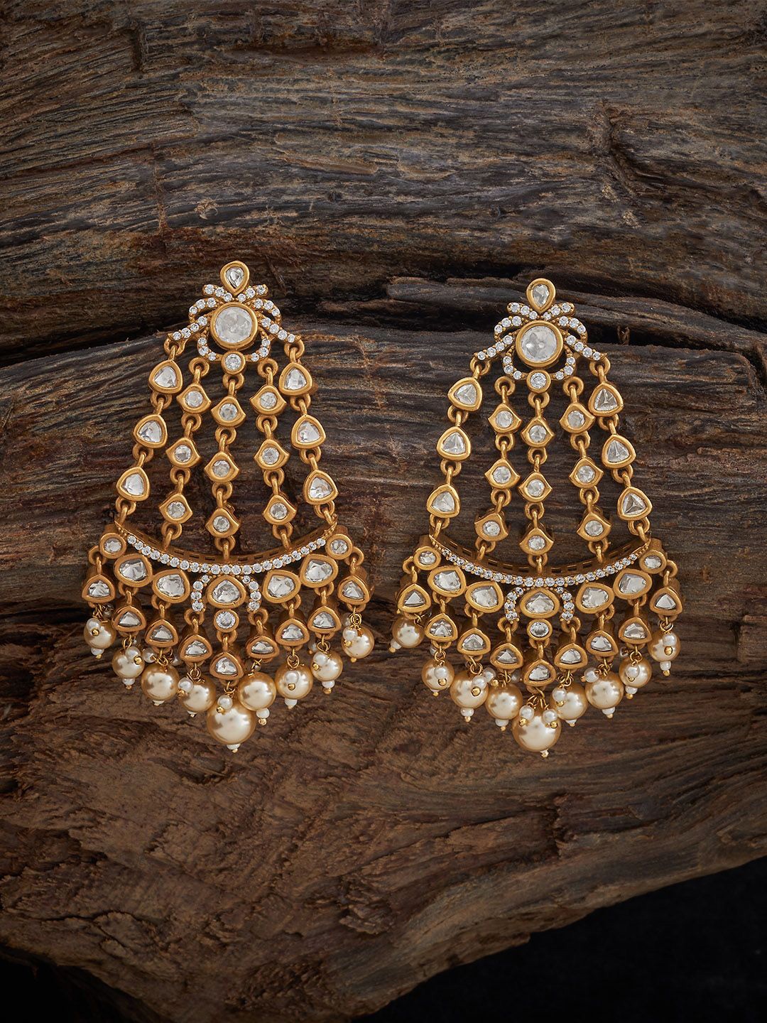 

Kushal's Fashion Jewellery Victorian-Plated Kundan Studded Contemporary Drop Earrings, White