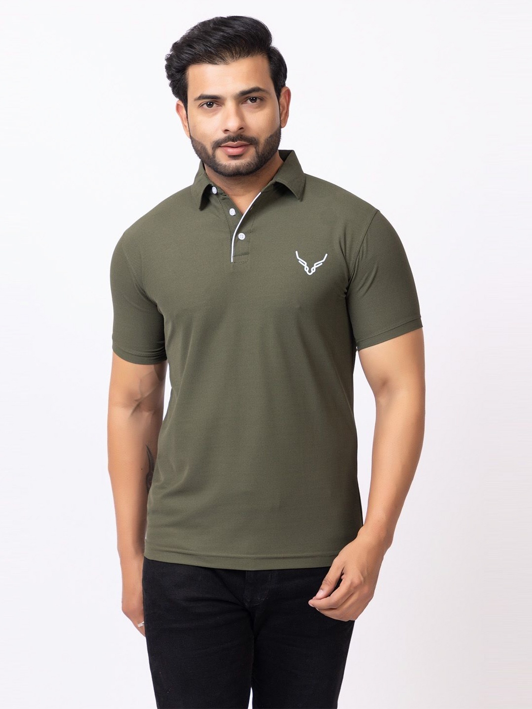 

BUFFARO Men Solid Polo Collar Cotton T-shirt, Olive