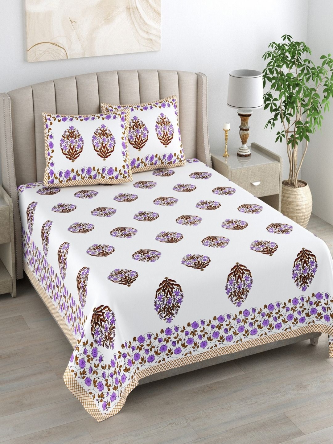 

Myntra Elegant Homes White Floral 180 TC Pure Cotton King Bedsheet Set-2.74 m x 2.54 m