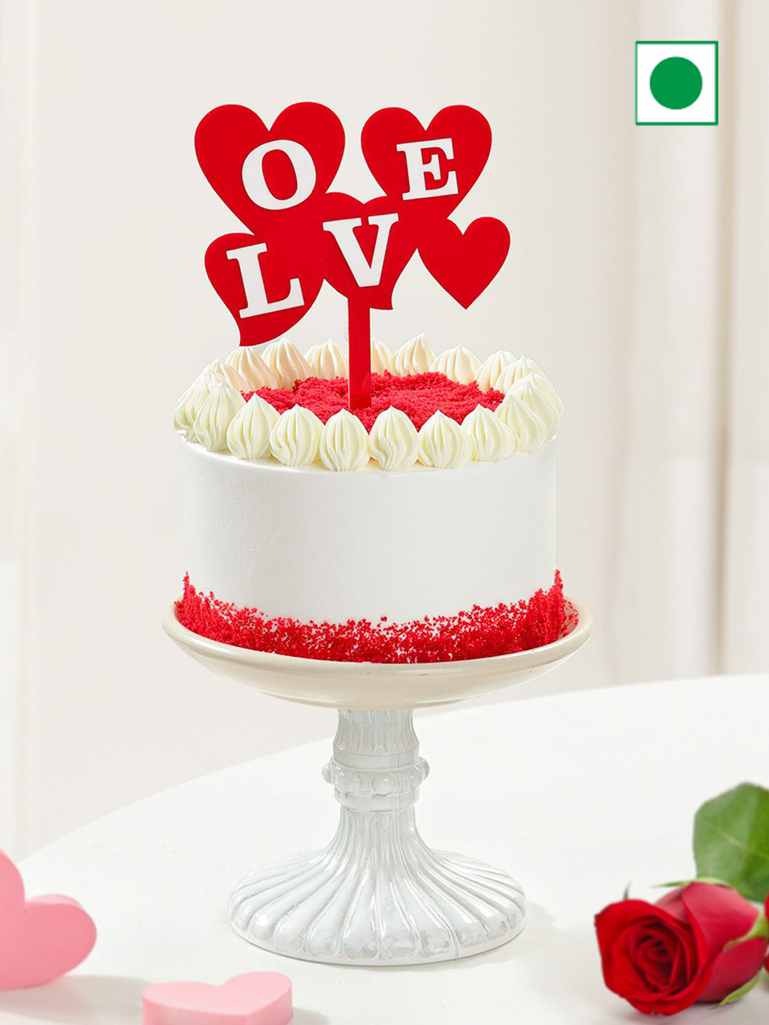 

IGP Red Velvet Flavour Eggless Round Shaped Valentines Cake- 500 g, White
