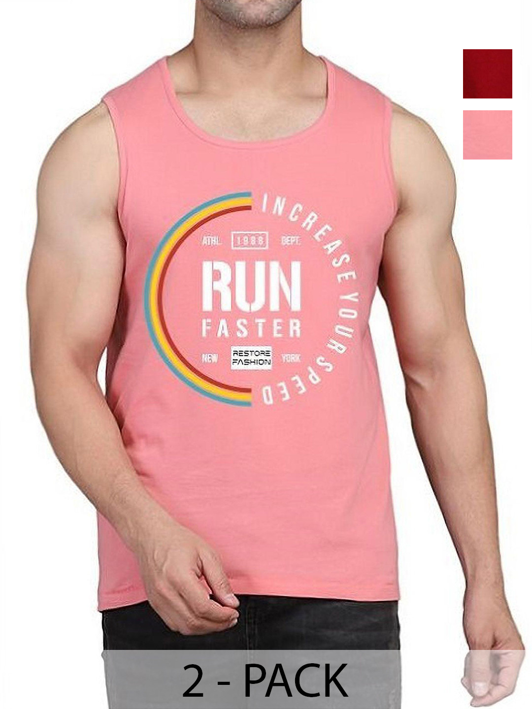 

WOOSTRO Men Pack Of 2 Typography Printed Round Neck Cotton Slim Fit T-shirts, Maroon