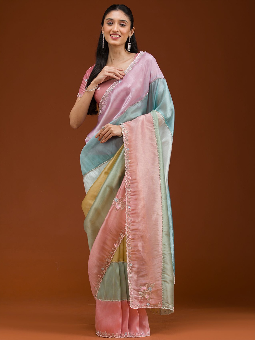 

Koskii Lavender Stonework Tissue Saree