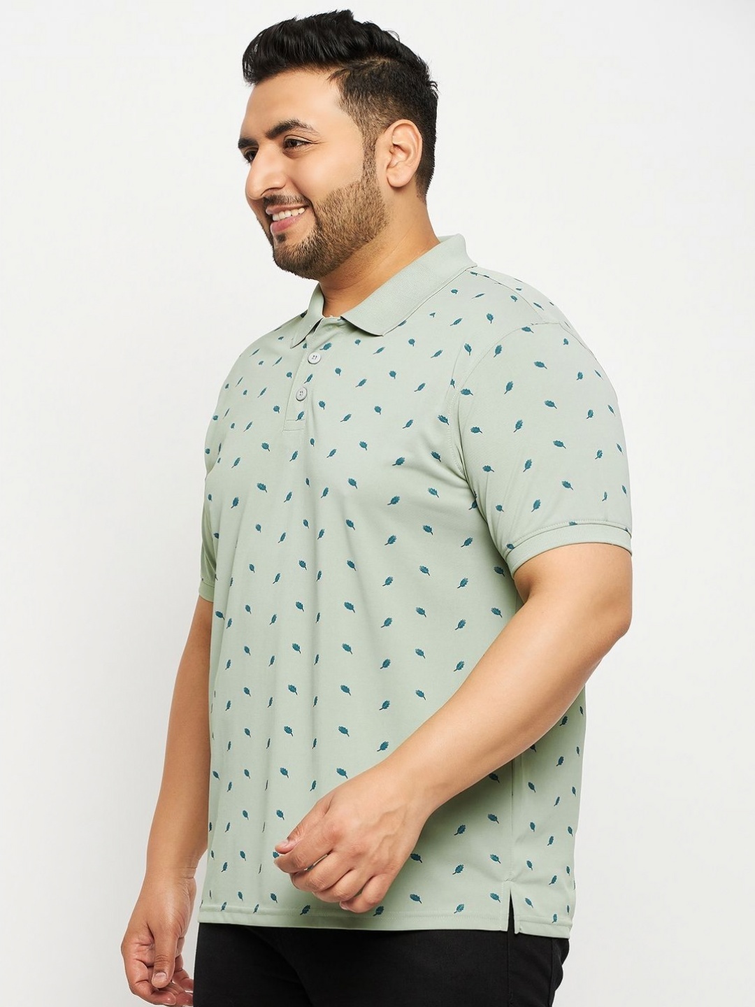 

AUXAMIS Men Plus Size Conversational Printed Polo Collar Cotton T-shirt, Sea green