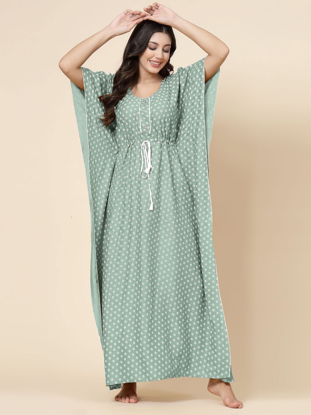 

CHUI MUI Printed Maxi Kaftan Nightdress, Green