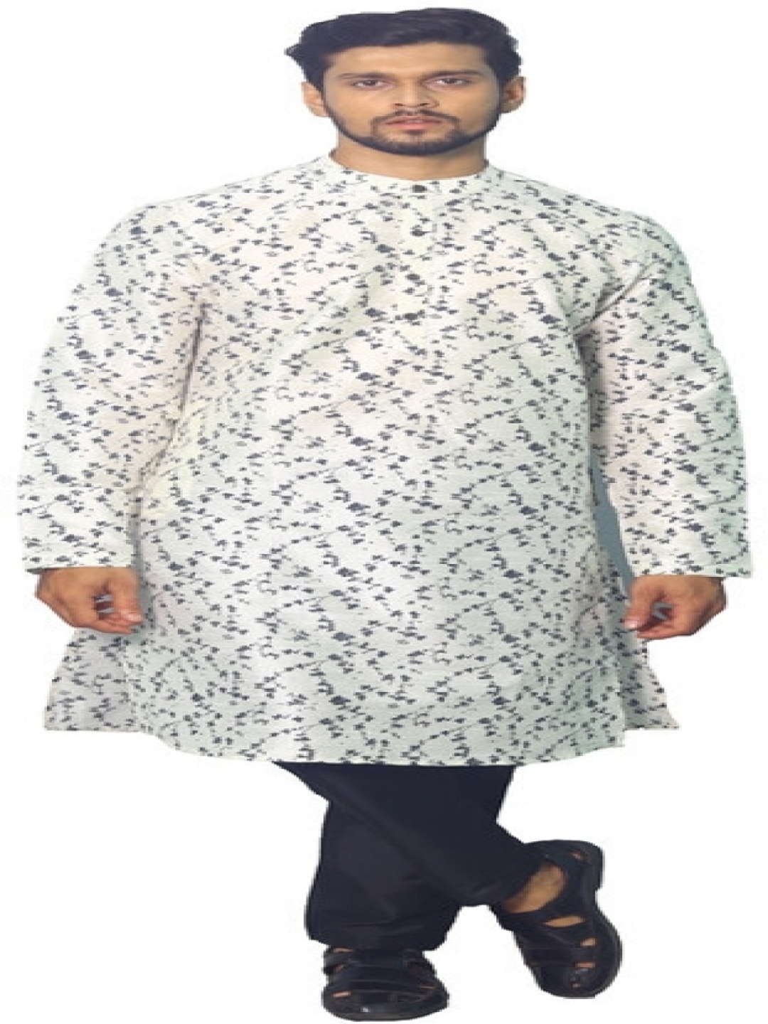 

House of Aqss Floral Printed Band Collar Straight Kurta With Pyjamas, Grey