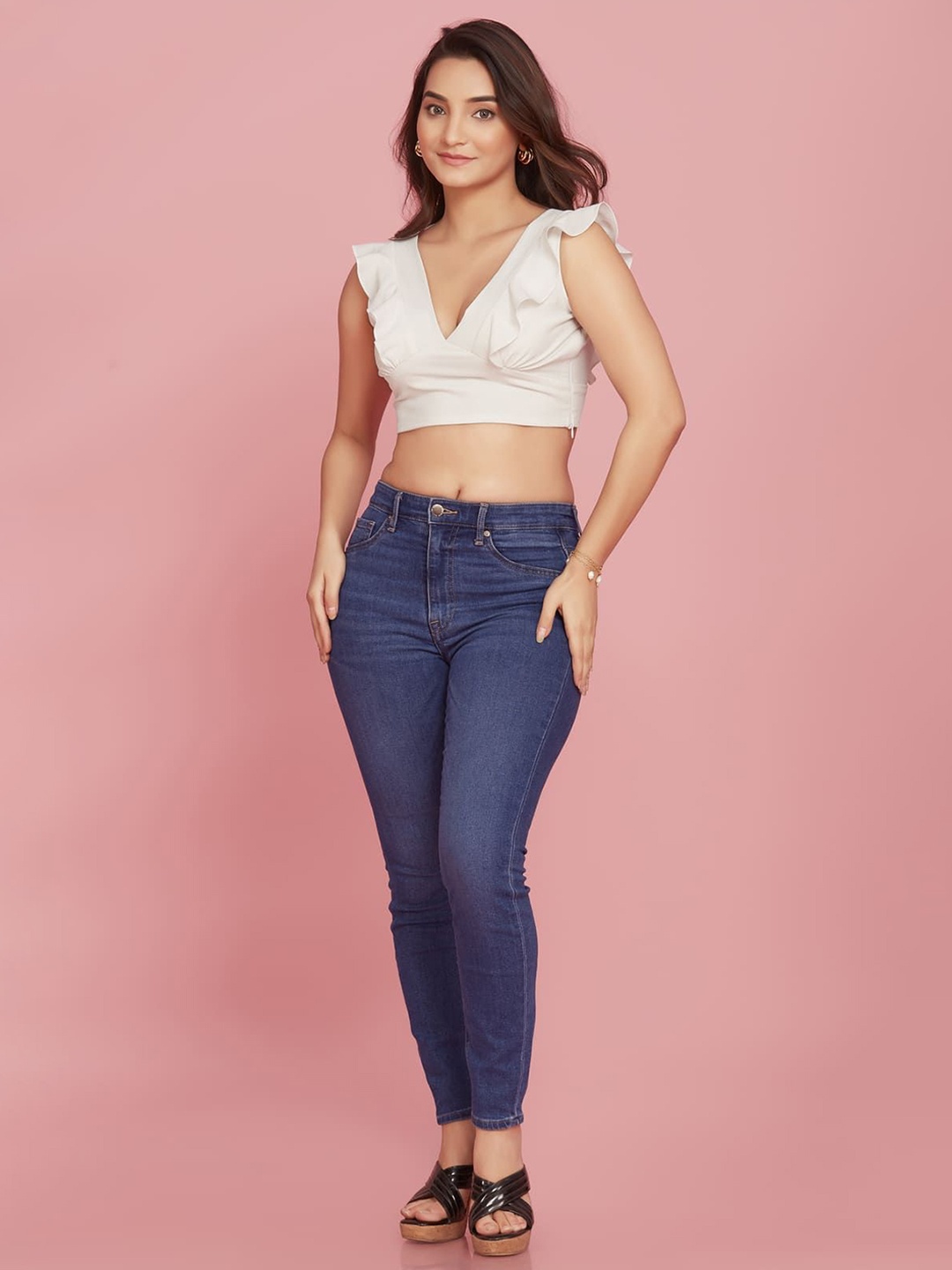 

KAIN Women Flutter Sleeves Ruffles Bralette Crop Top, White