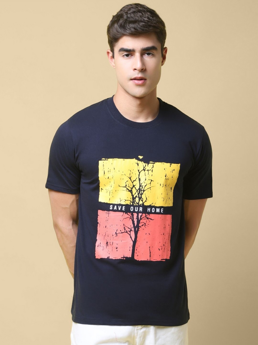 

SZN Men Graphic Printed Round Neck Cotton T-shirt, Navy blue