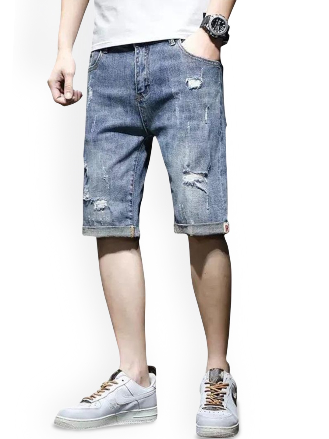 

HERE&NOW Men Solid Slim Fit Denim Shorts, Blue