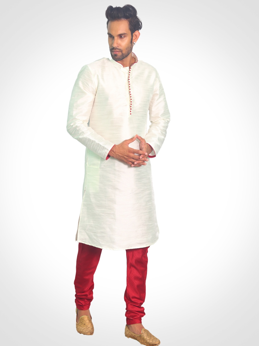 

House of Aqss Mandarin Collar Straight Kurta With Pyjama, White