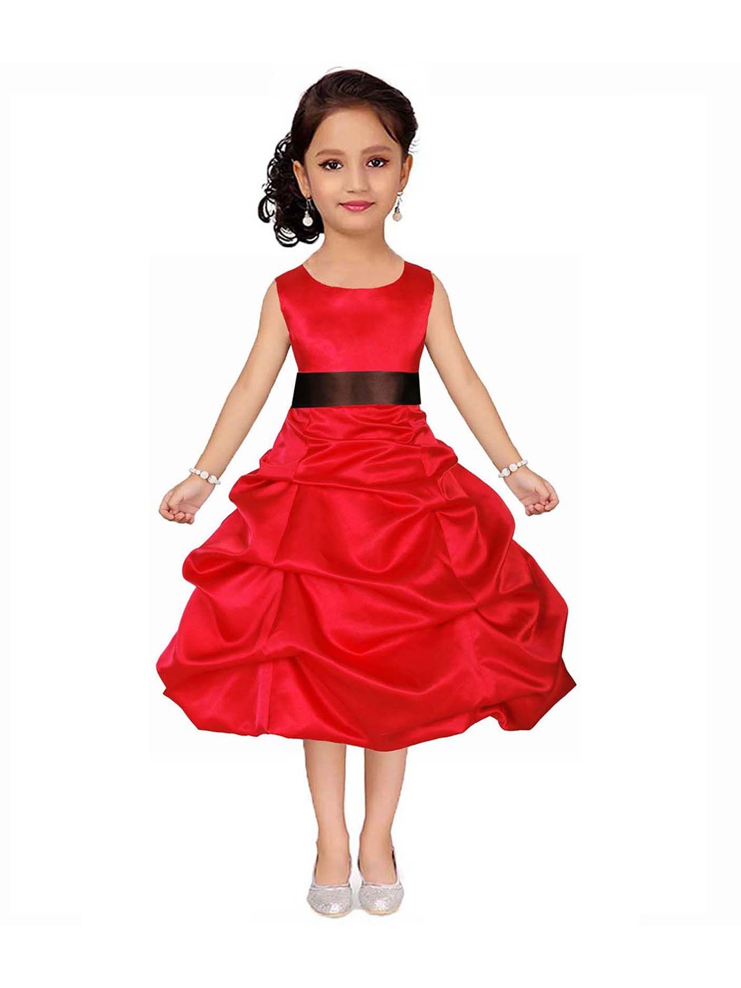 

Wow Princess Girls Round Neck Satin Balloon Dress, Red