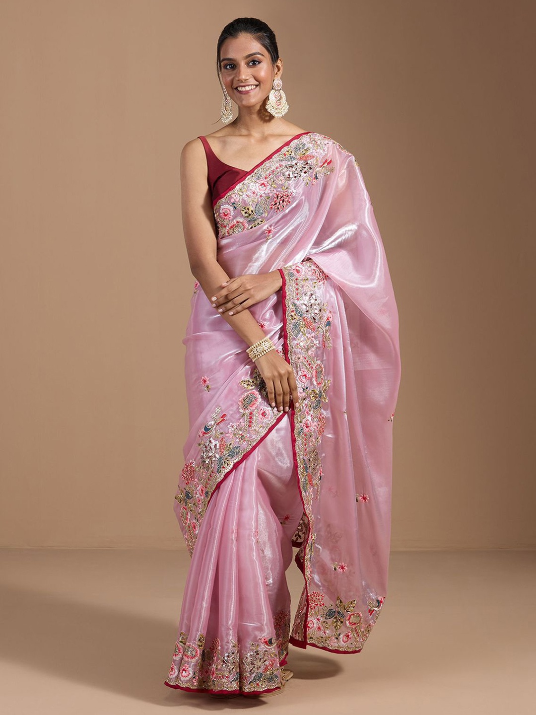 

AWRIYA Embroidered Organza Saree, Pink