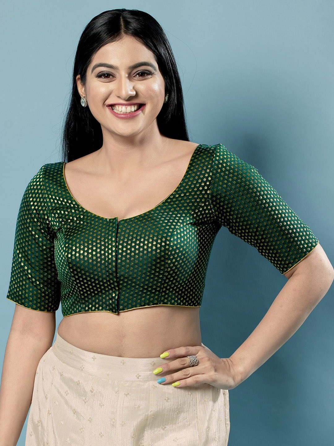 

Mmore Women Woven Design Saree Blouse, Green