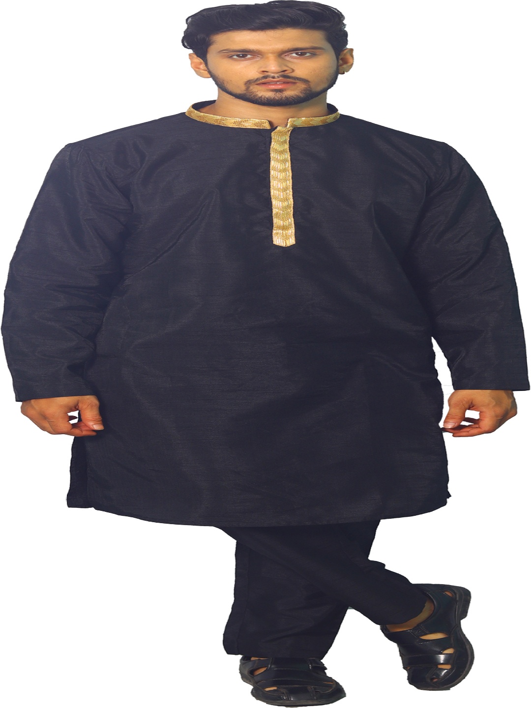

House of Aqss Mandarin Collar Straight Kurta With Trouser, Black