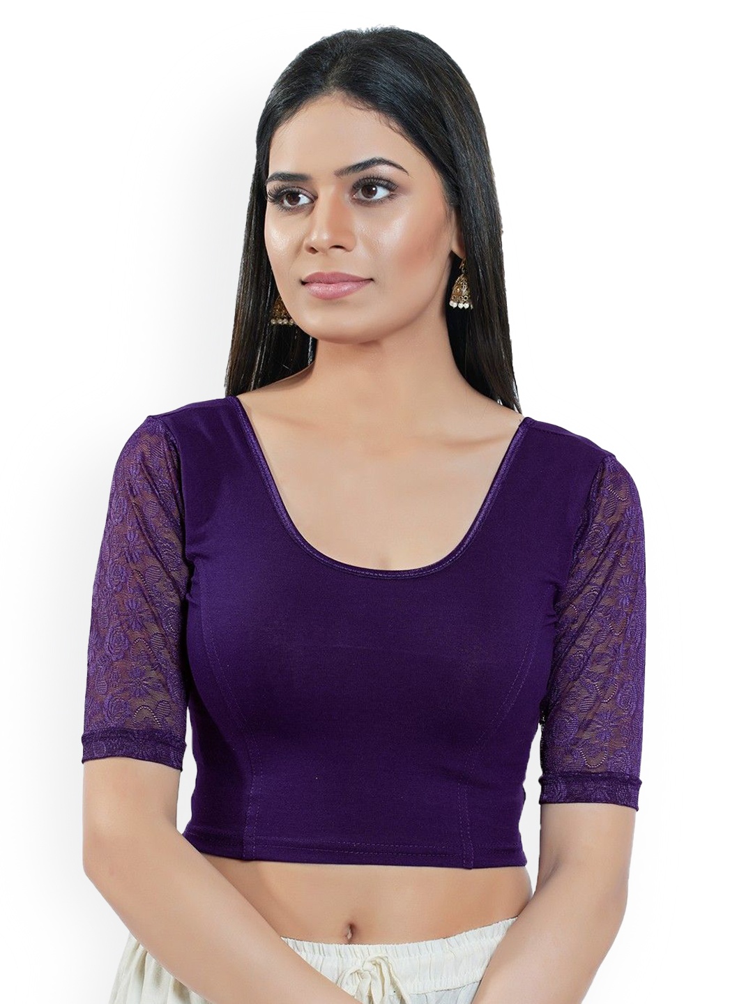 

Mmore Women Round Neck Stretchable Saree Blouse, Purple