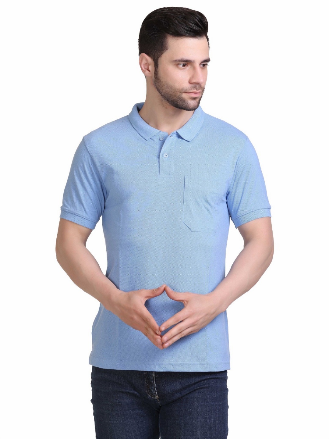 

Colors and Blends Men Solid Polo Collar Cotton T-shirt, Blue