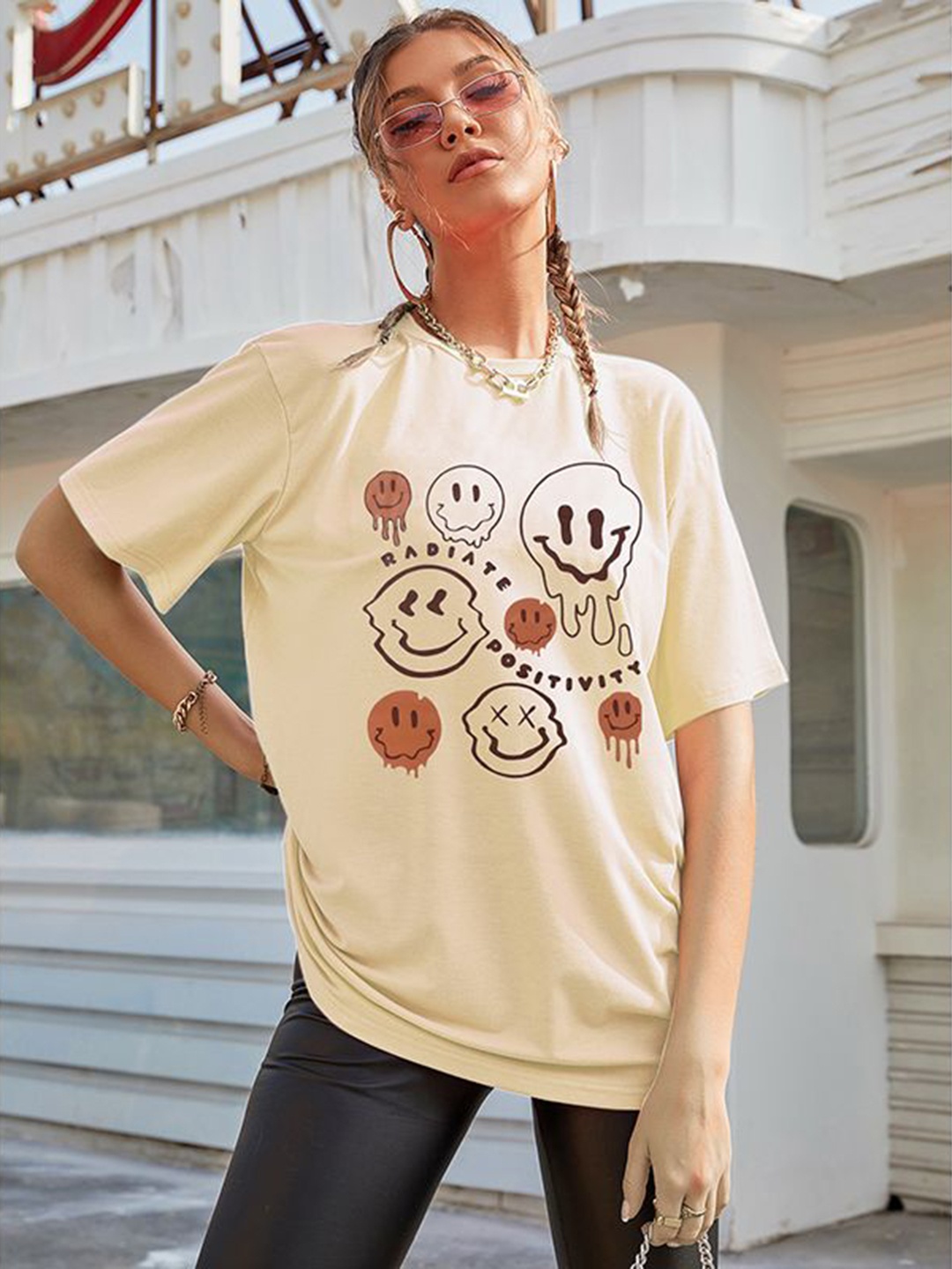 

StyleCast x Revolte Women Printed Raw Edge T-shirt, Beige