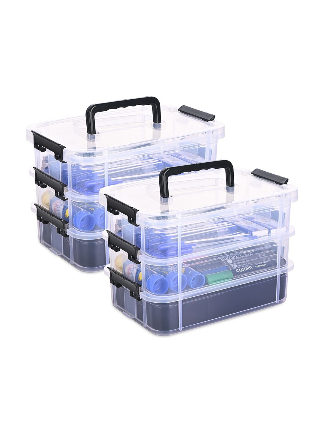 

Kuber Industries Black 2 Pieces Water Resistant 3-Layer Storage Box With Lid Organisers