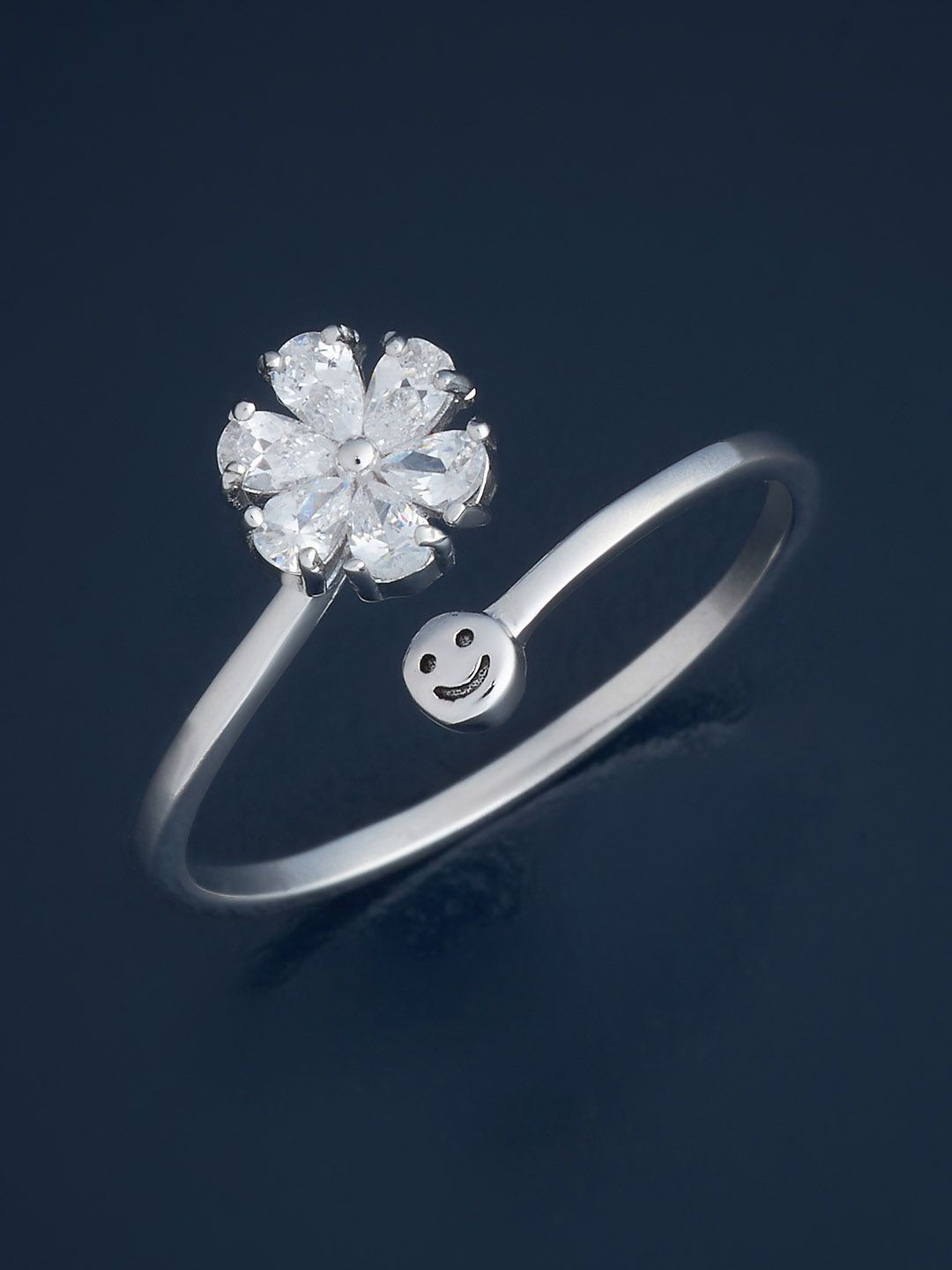 

Kushal's Fashion Jewellery Sterling Silver Rhodium-Plated Cubic Zirconia Temple Finger Ring