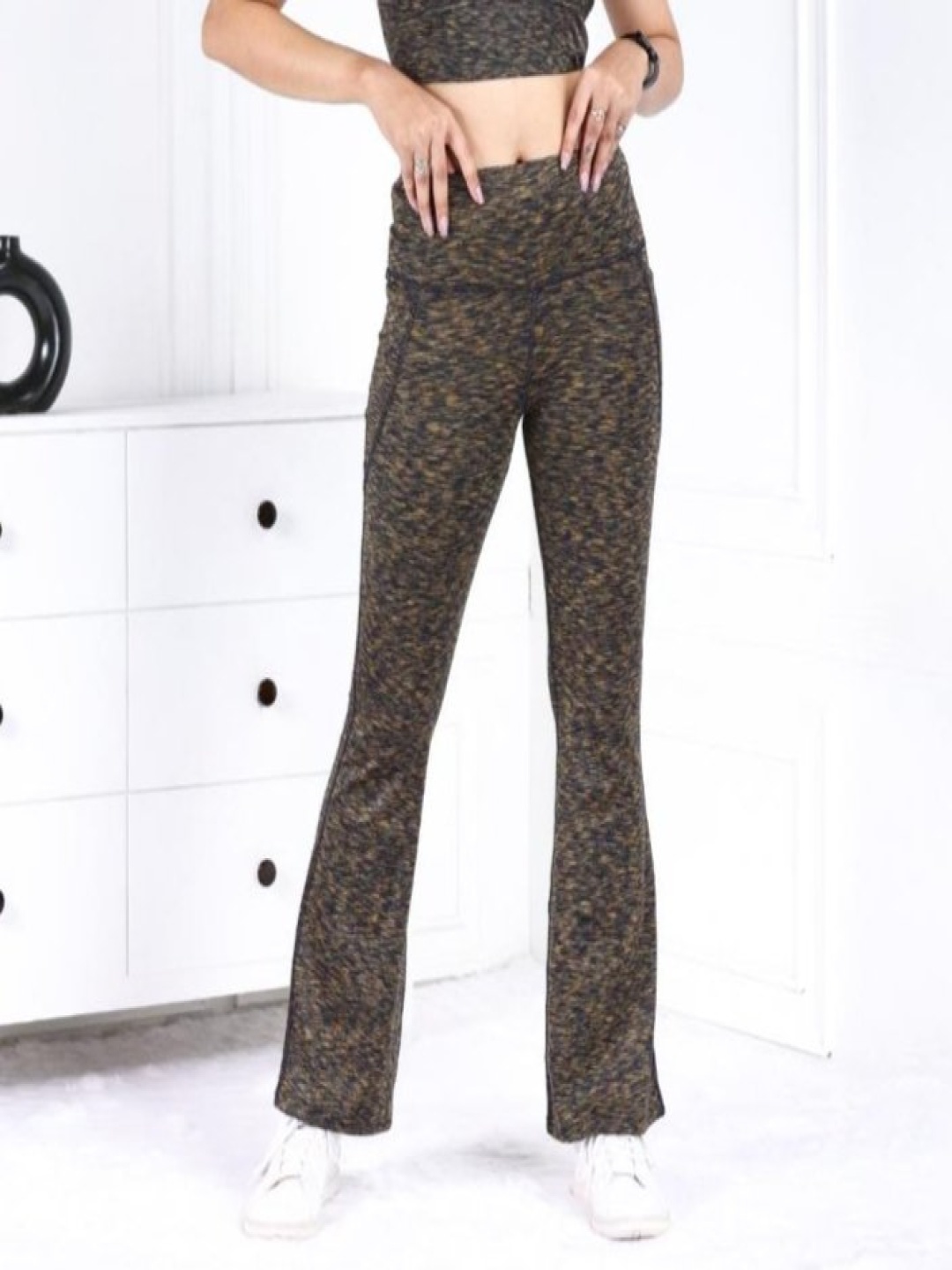 

Mlada Women Original Flared Low-Rise Wide Leg Trousers, Yellow