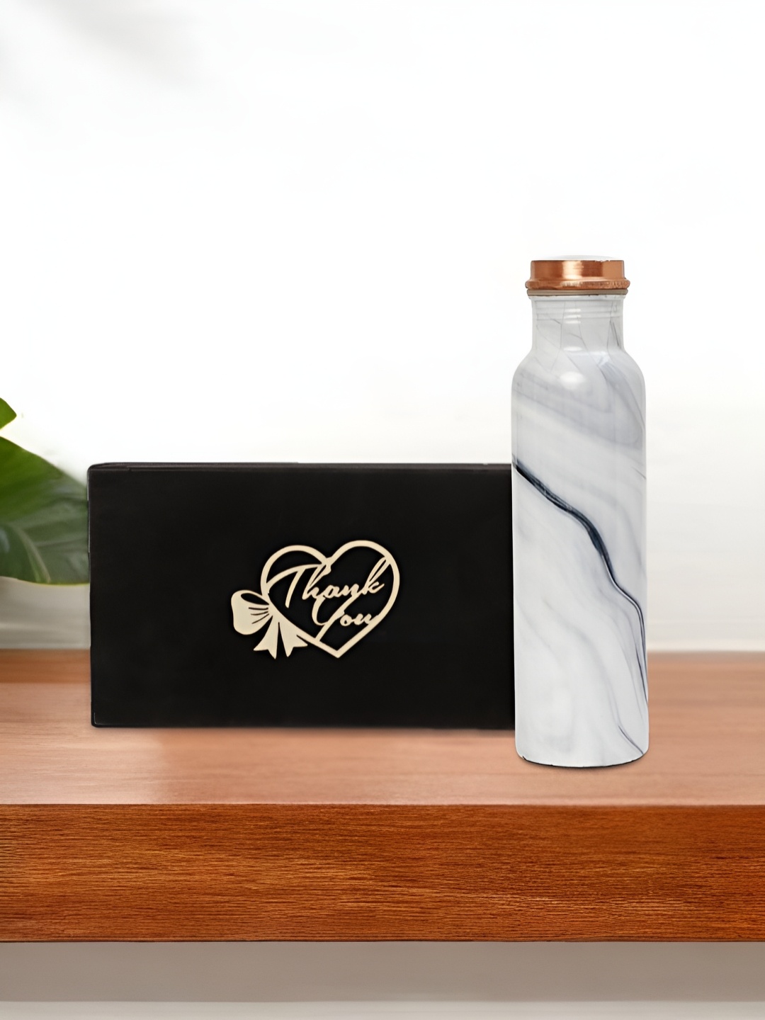 

INTERNATIONAL GIFT White Printed Pure Copper Single Water Bottle With Velvet Box-950 ml