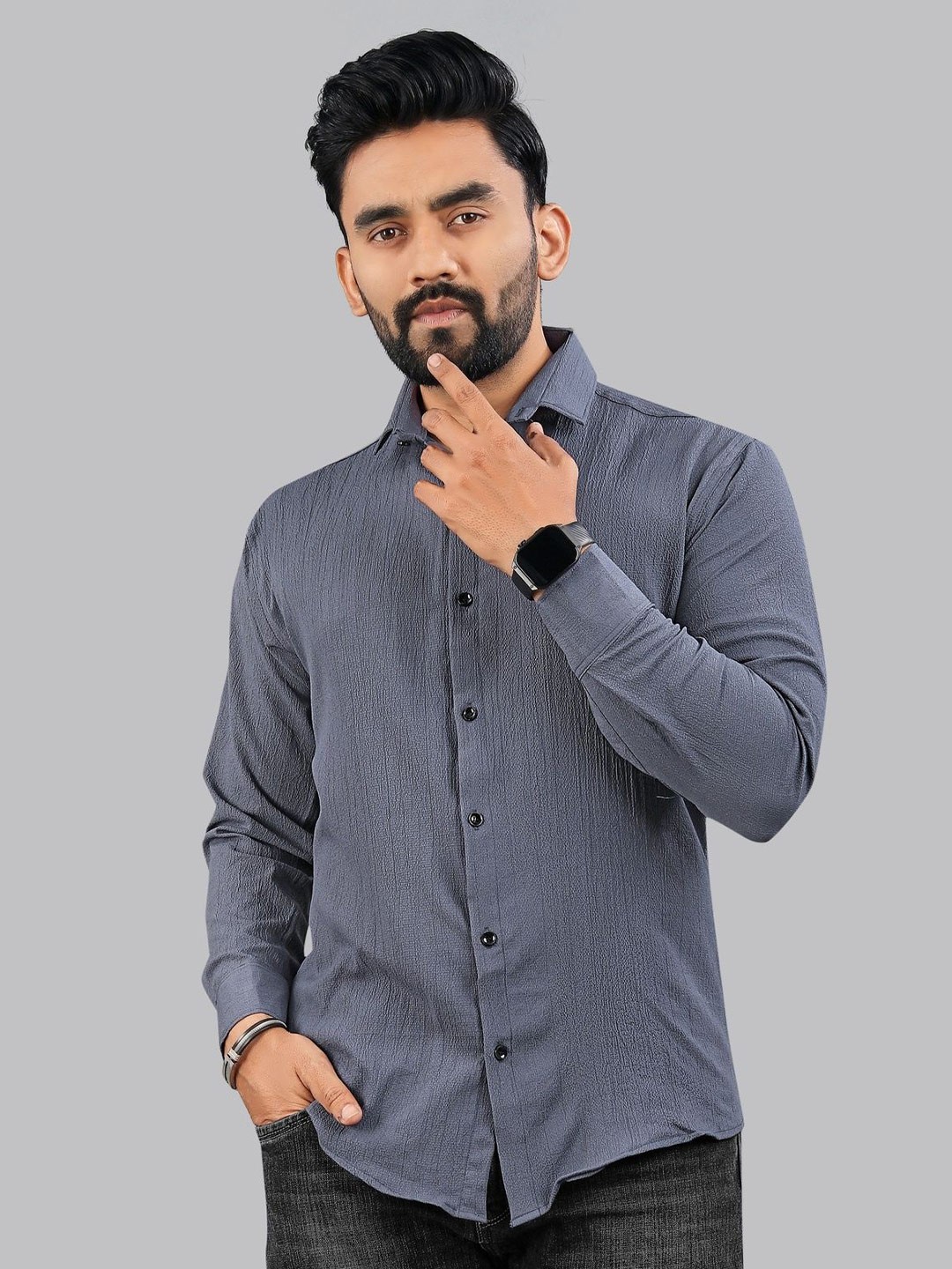 

KHUSHI CREATION Men Original Fit Spread Collar Textured Casual Shirt, Grey