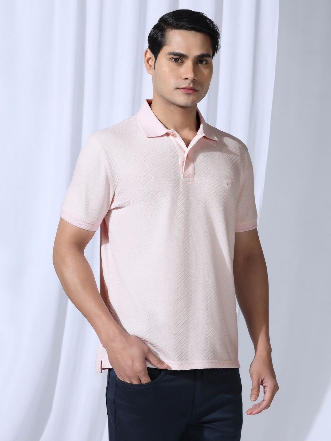 

Blackberrys Men V-Neck Extended Sleeves Pockets Slim Fit T-shirt, Pink