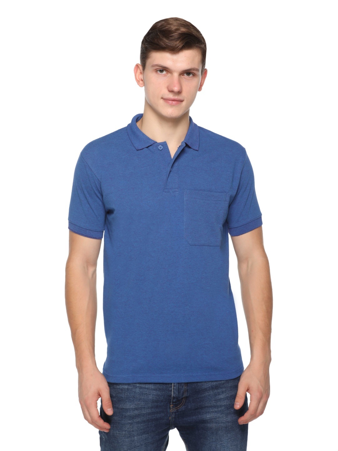

Colors and Blends Men Solid Polo Collar Cotton T-shirt, Blue