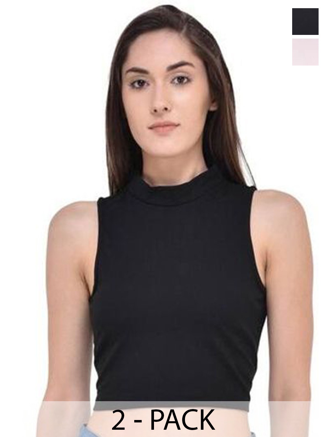 

SRISARAS Women Pack Of 2 High Neck Tank Crop Top, White