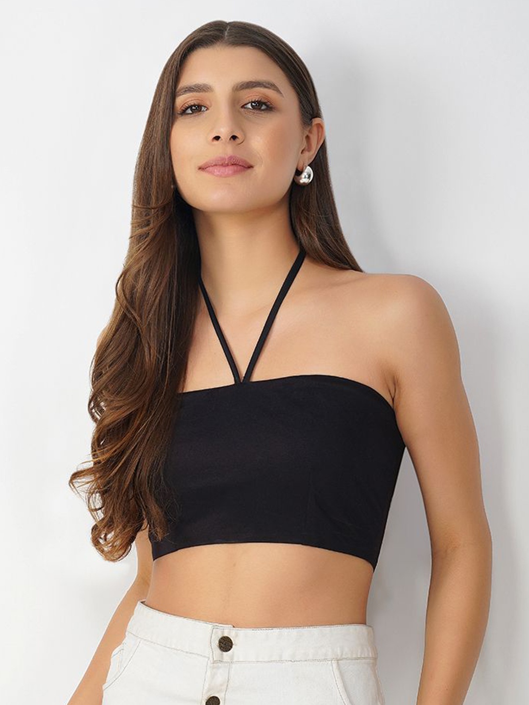 

HERE&NOW Women Tie-Up Neck Bralette Top, Black