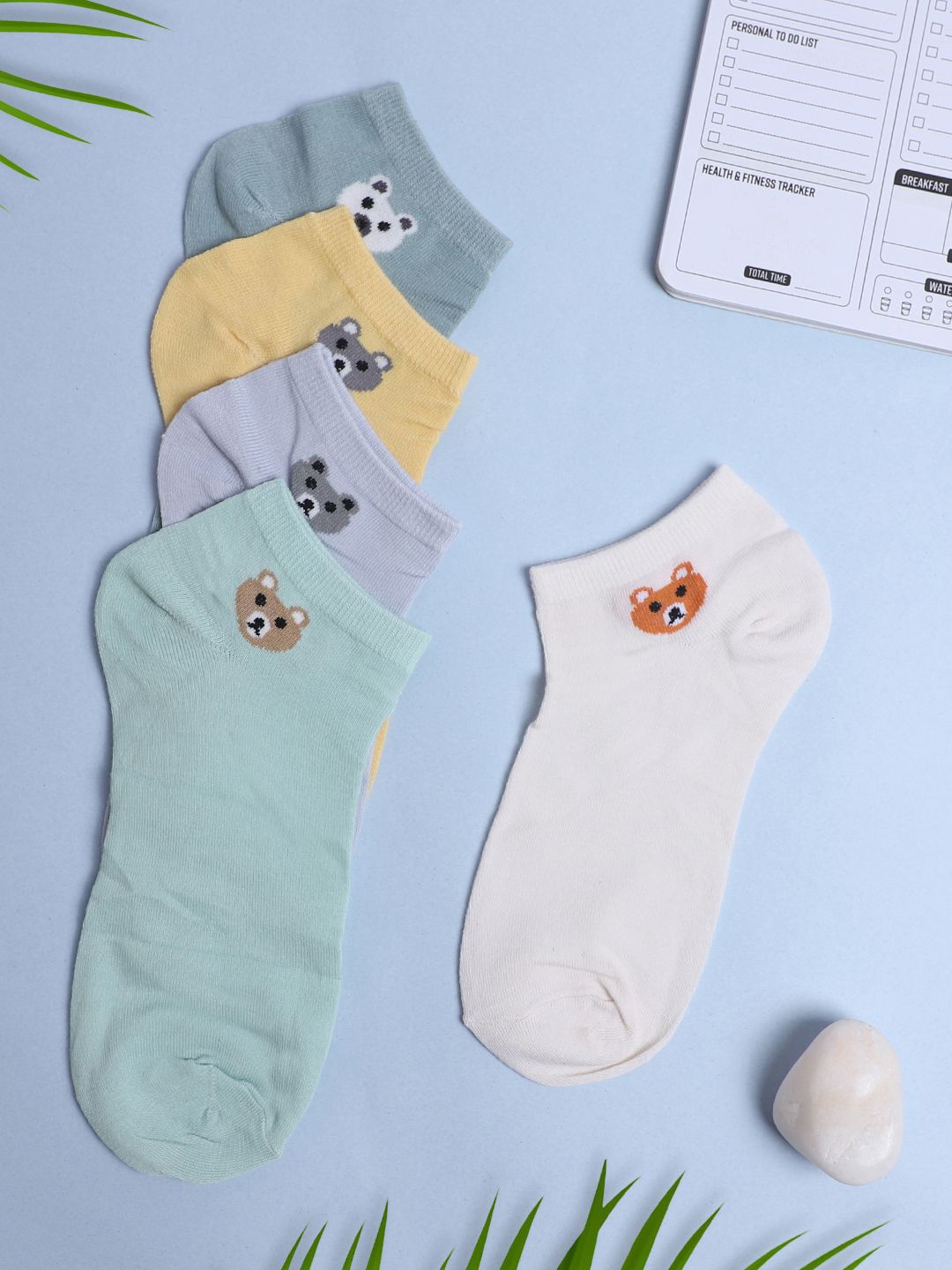 

Zalima Women Pack Of 5 Patterned Cotton Ankle-Length Socks, White