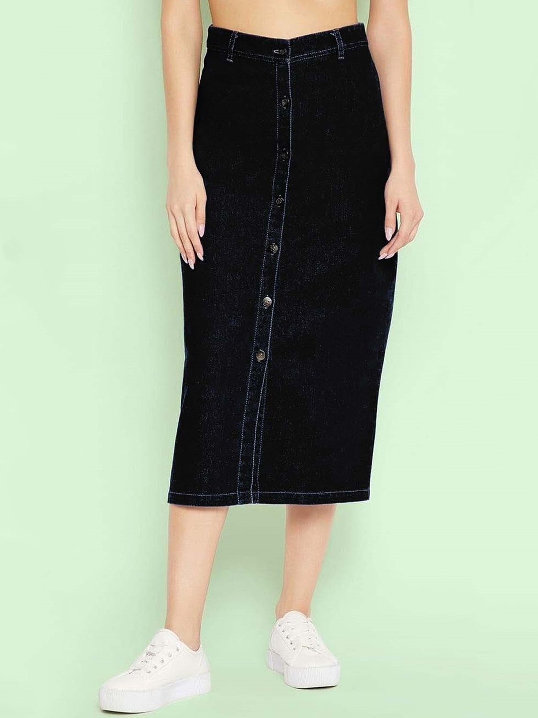 

Tripursundari Fashion Women Straight Denim Midi Skirt, Black
