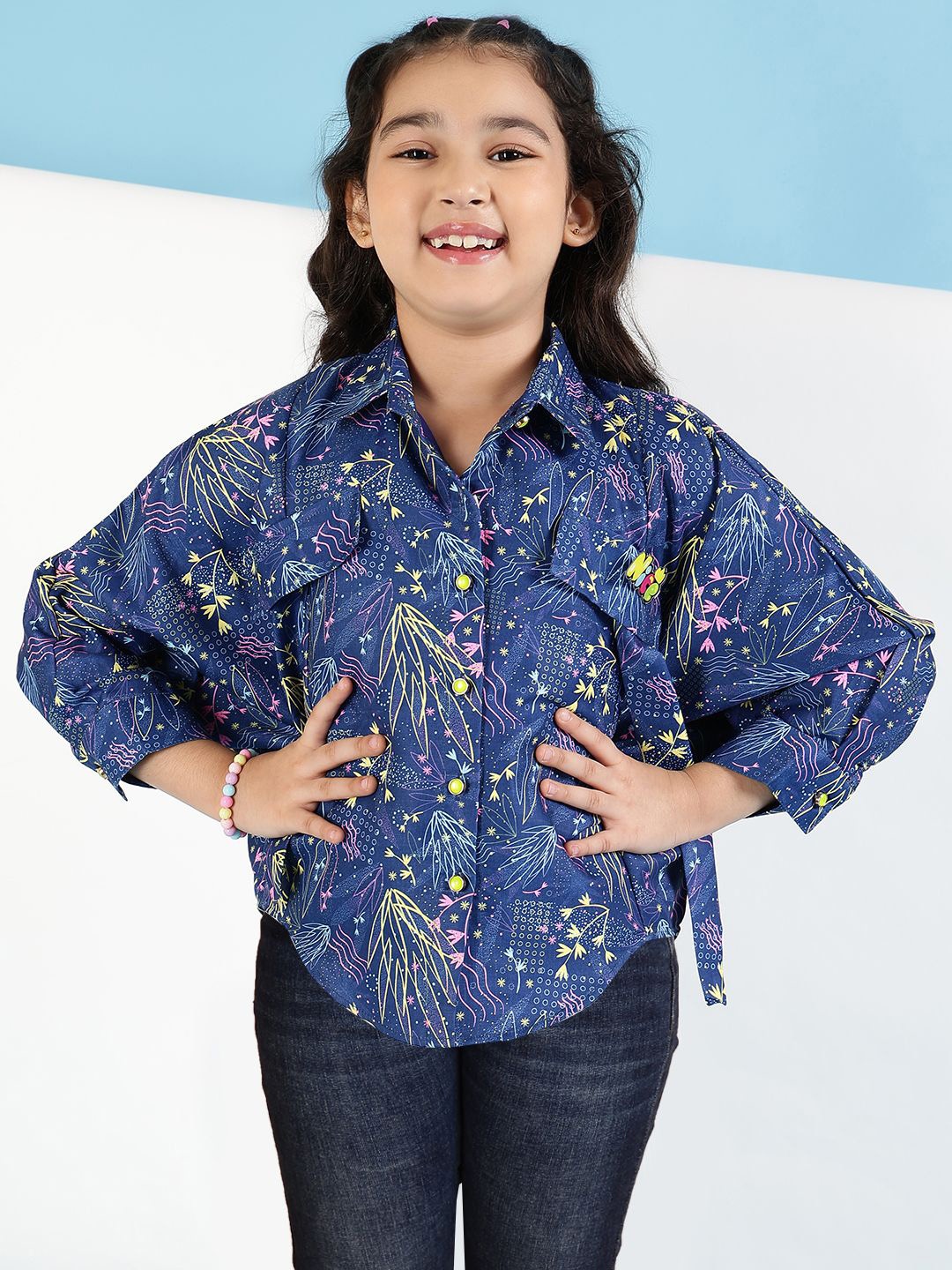 

Ishti Girls Floral Printed Top, Blue