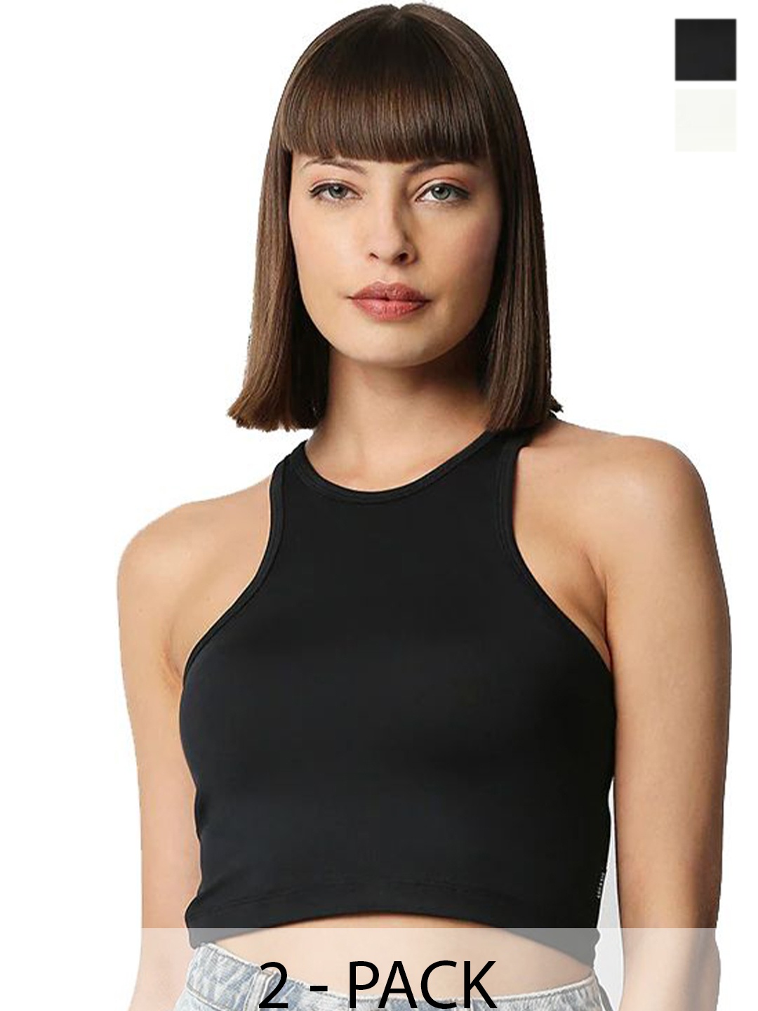 

SRISARAS Tank round neck sleeveless Crop Top, Black