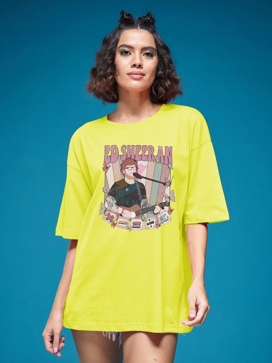 

SMARTEES Women Graphic Printed Round Neck Cotton Oversized T-shirt, Yellow
