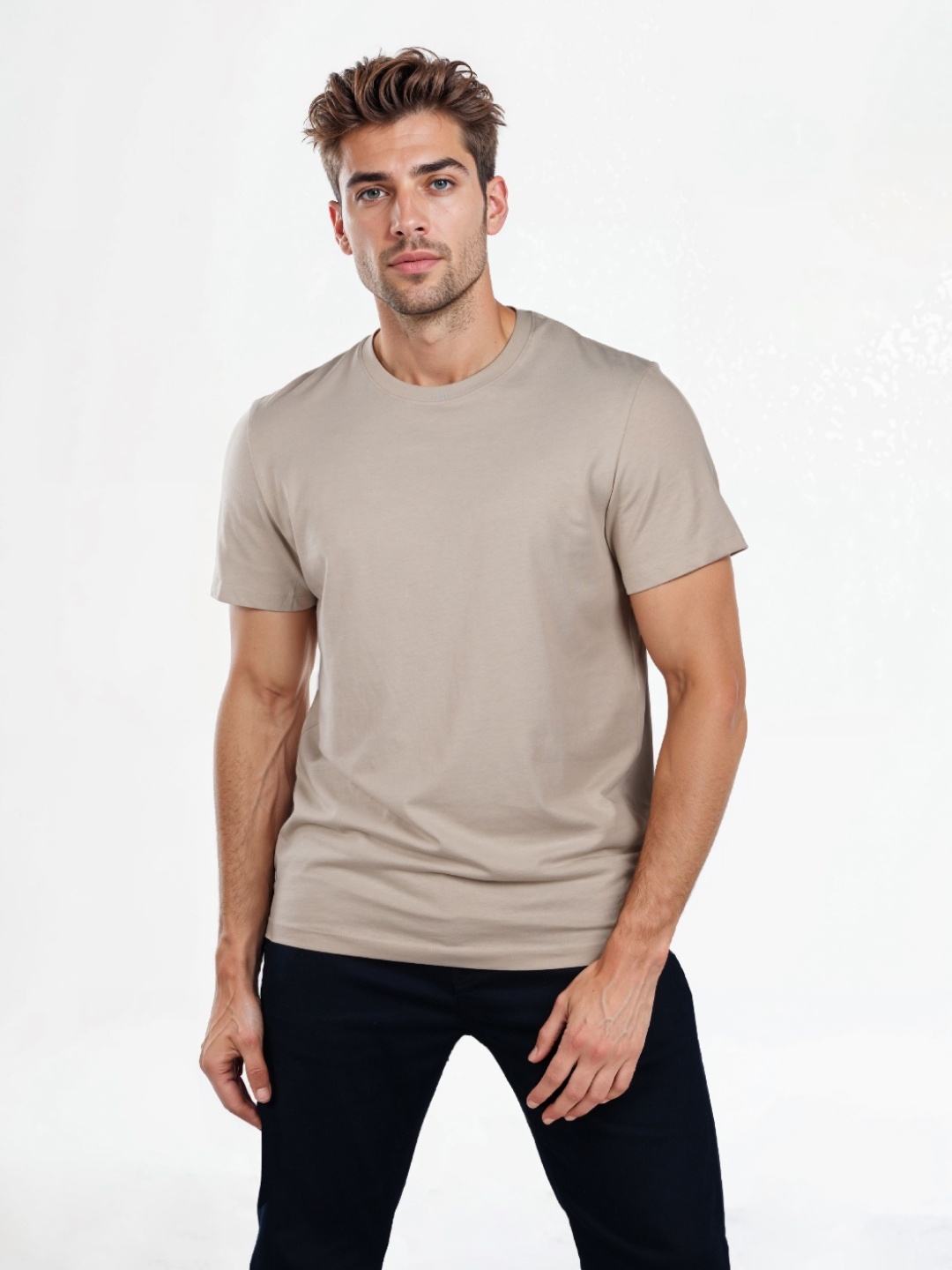 

Celio Men Solid Round Neck Cotton T-shirt, Beige