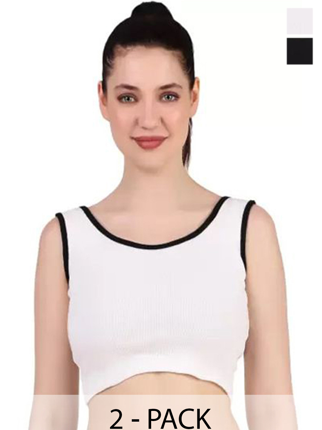 

SRISARAS Women Pack Of 2 Round Neck Tank Crop Top, Black
