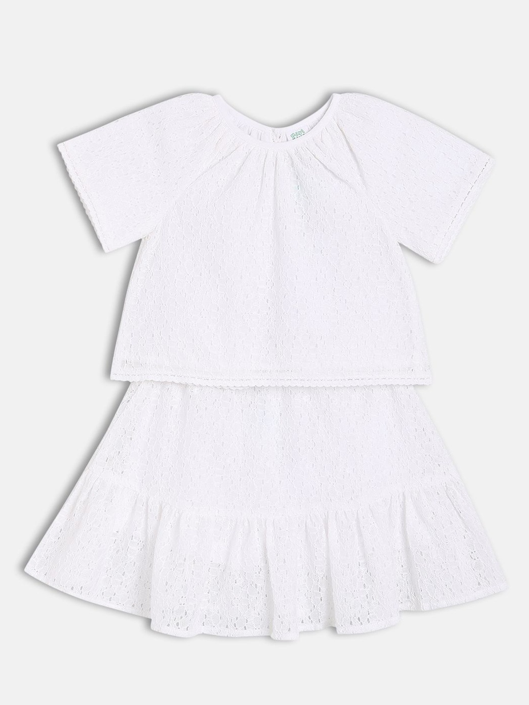 

MINI KLUB Girls Sleeveless Pure Cotton Top With Skirt, White