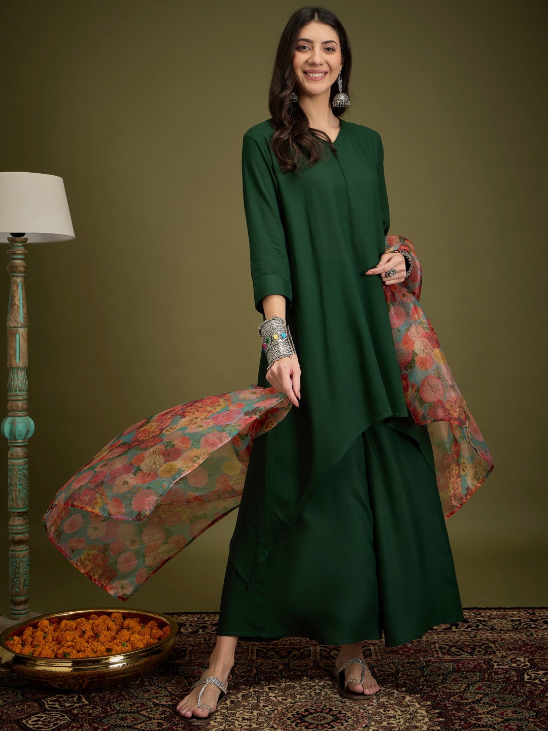 

InWeave Women Regular Kurta with Palazzos & With Dupatta, Green