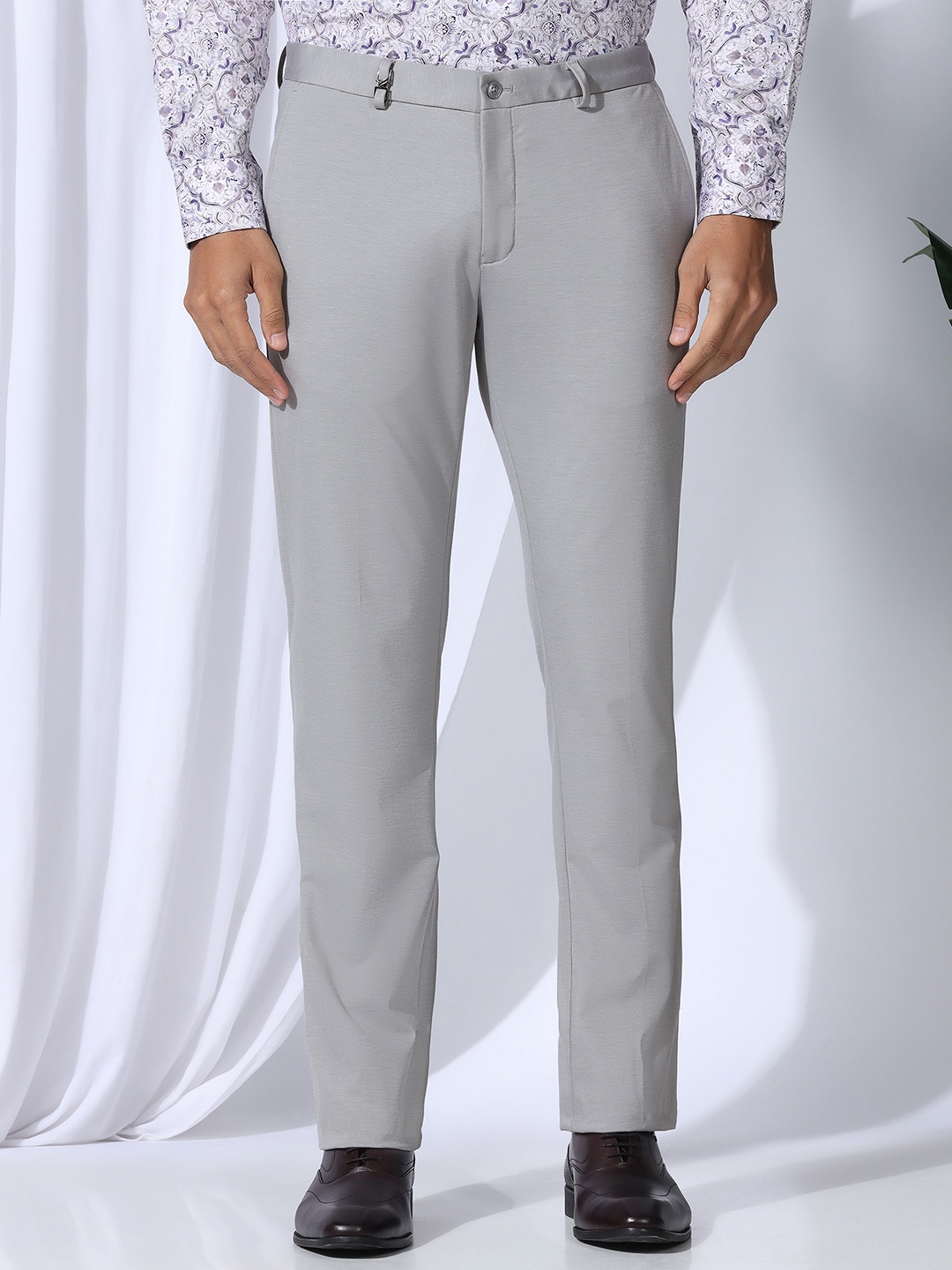 

Blackberrys Men Slim Fit Mid-Rise Formal Trousers, Grey