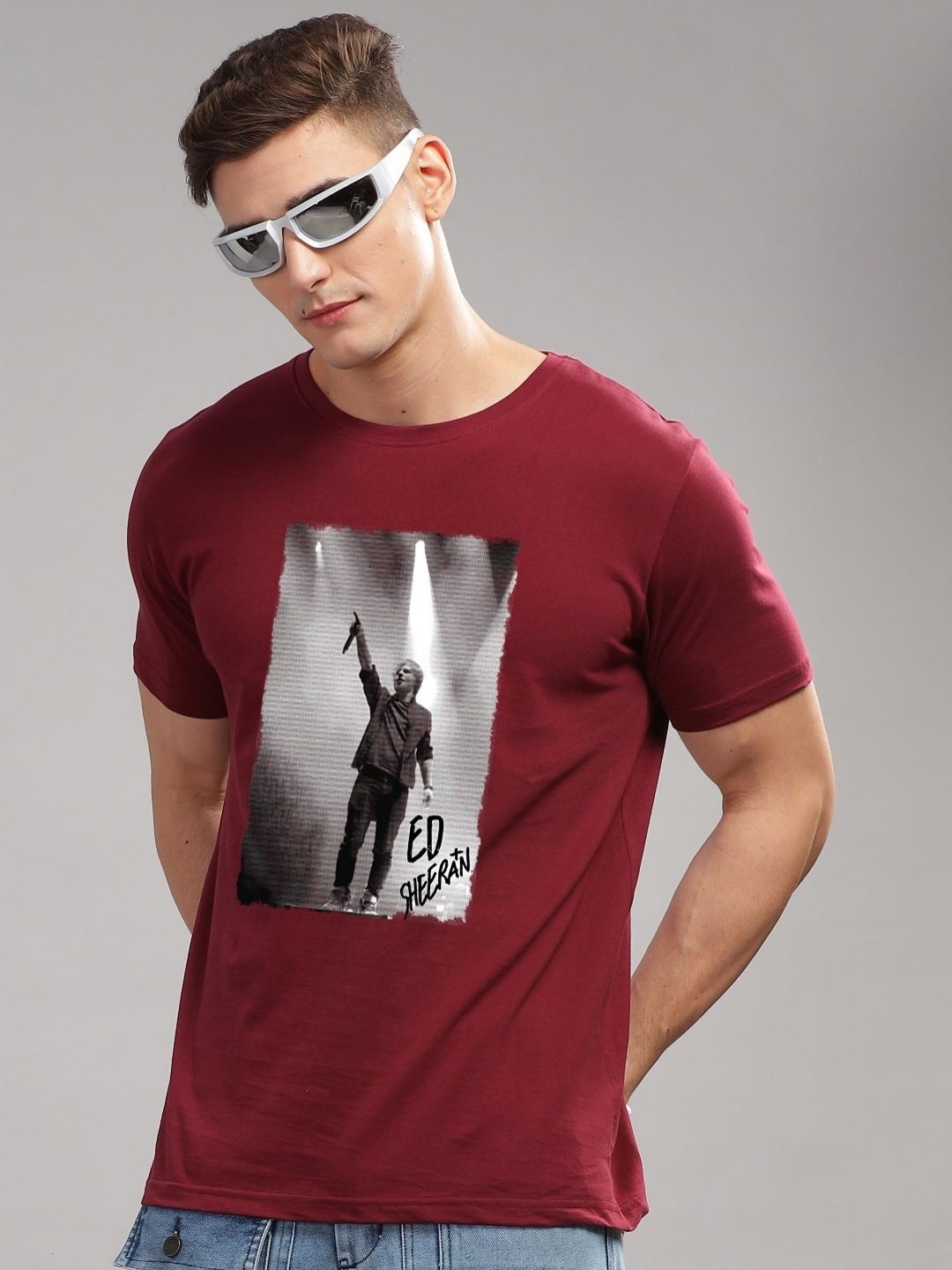 

ADRO Men Graphic Printed Round Neck Cotton T-shirt, Maroon