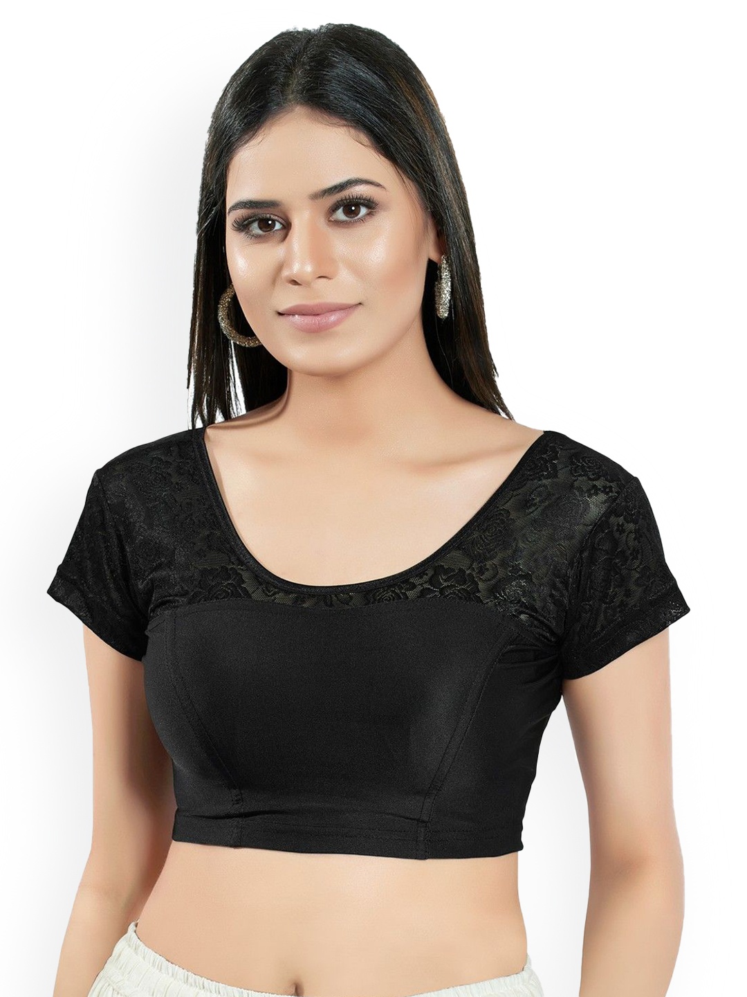 

Mmore Women Stretchable Cotton Saree Blouse, Black