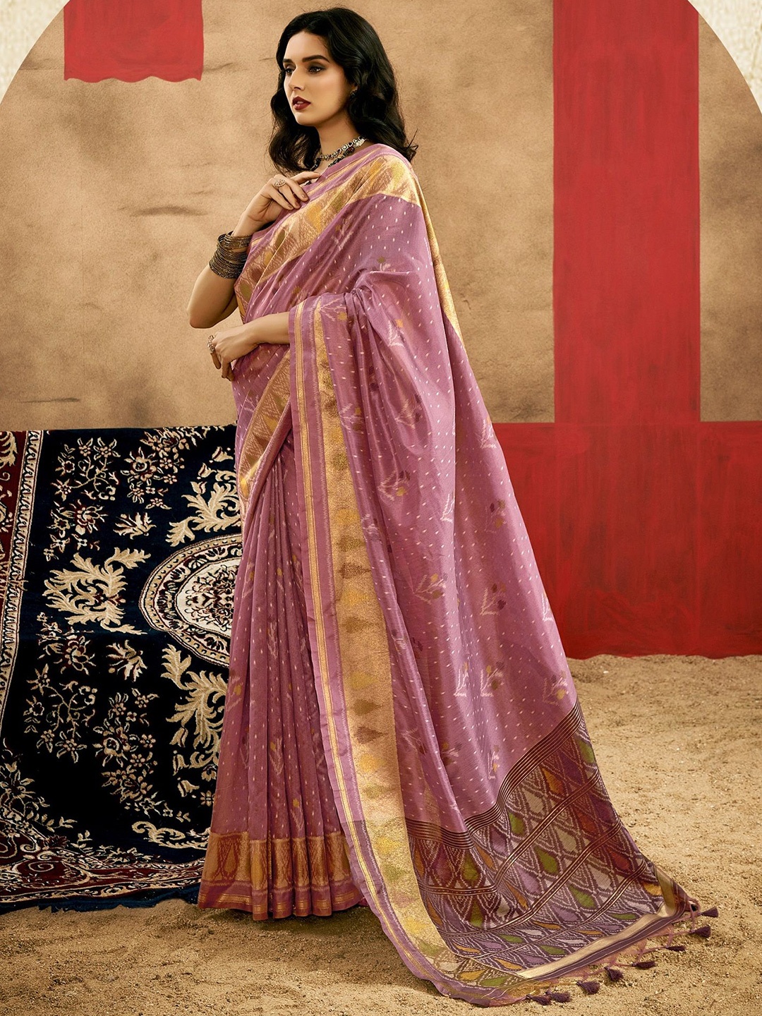 

MAHALASA Woven Design Zari Pure Silk Patola Saree, Purple
