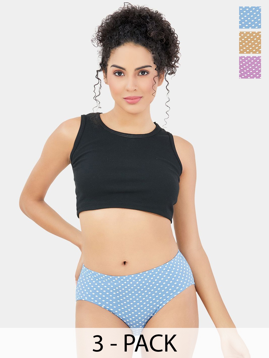 

Trylo Women Pack Of 3 Gracie Print-20 High Coverage Hipster High Waist Panties, Blue