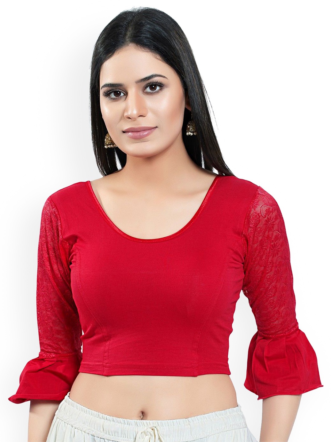 

Mmore Women Round Neck Stretchable Saree Blouse, Red