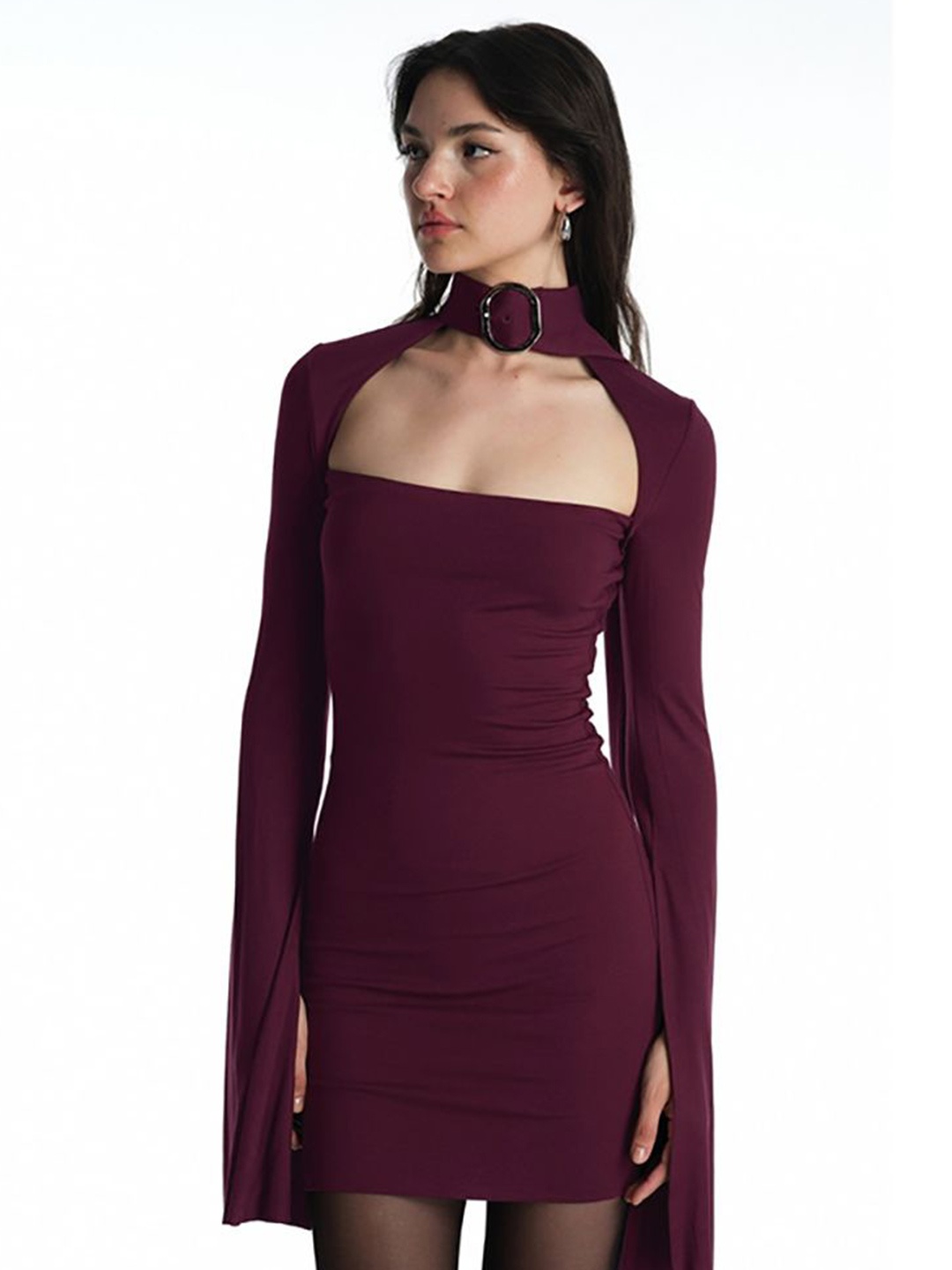 

StyleCast x Revolte Women Cape Sleeves Bodycon Dress, Maroon