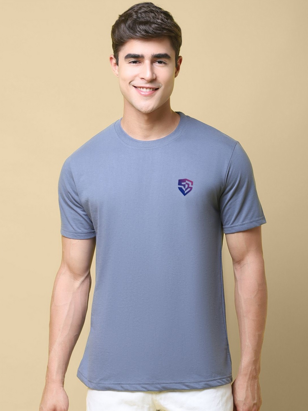 

SZN Men Solid Round Neck Cotton T-shirt, Blue