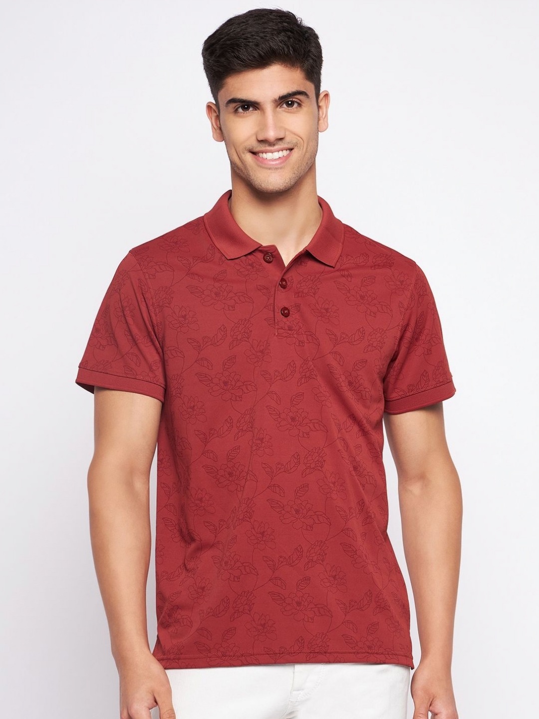 

AUXAMIS Men Printed Polo Collar Pockets T-shirt, Rust