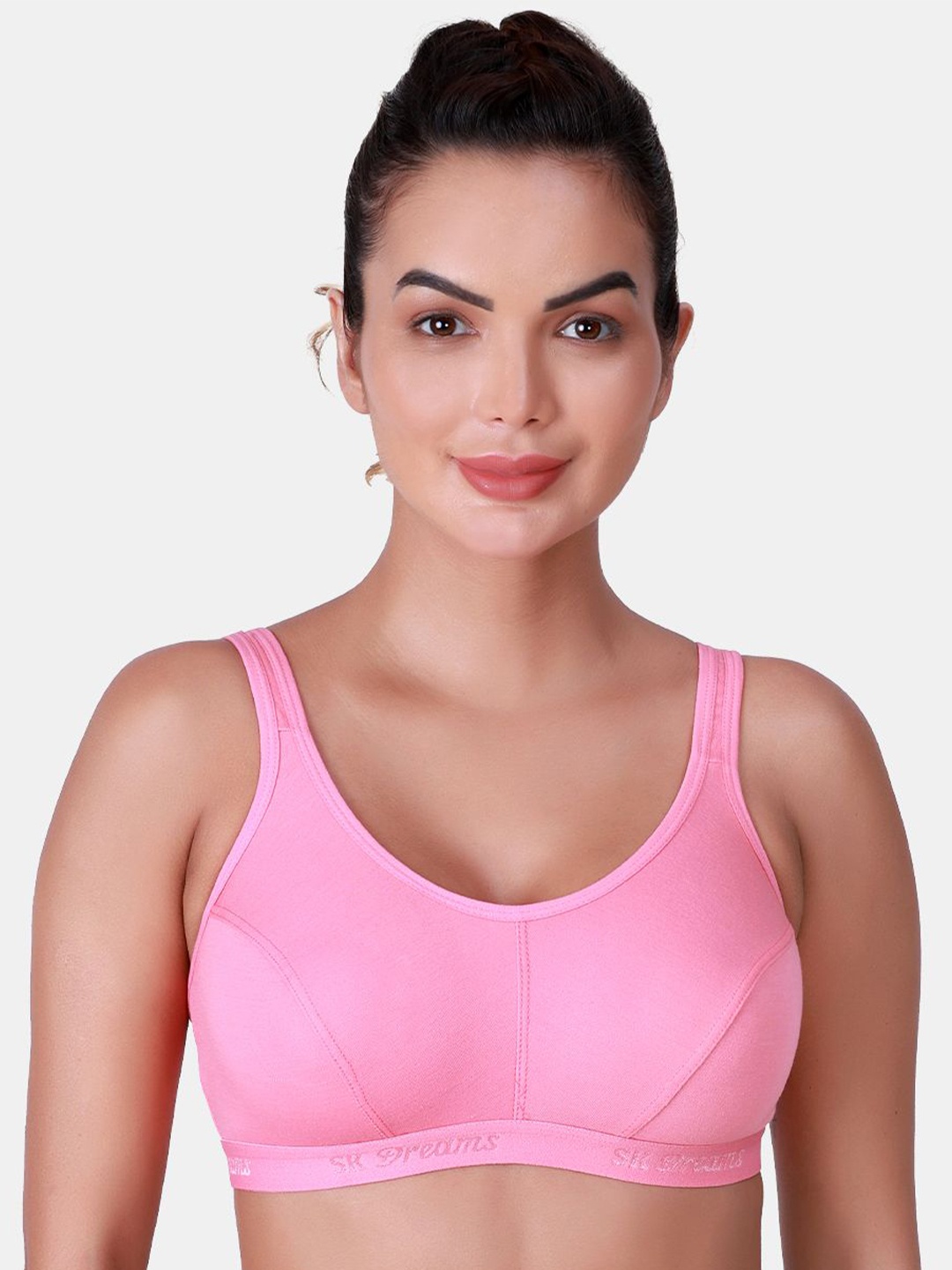 

SKDREAMS Women Solid Workout Cotton Bra Full Coverage Slip-On Closure, Rose