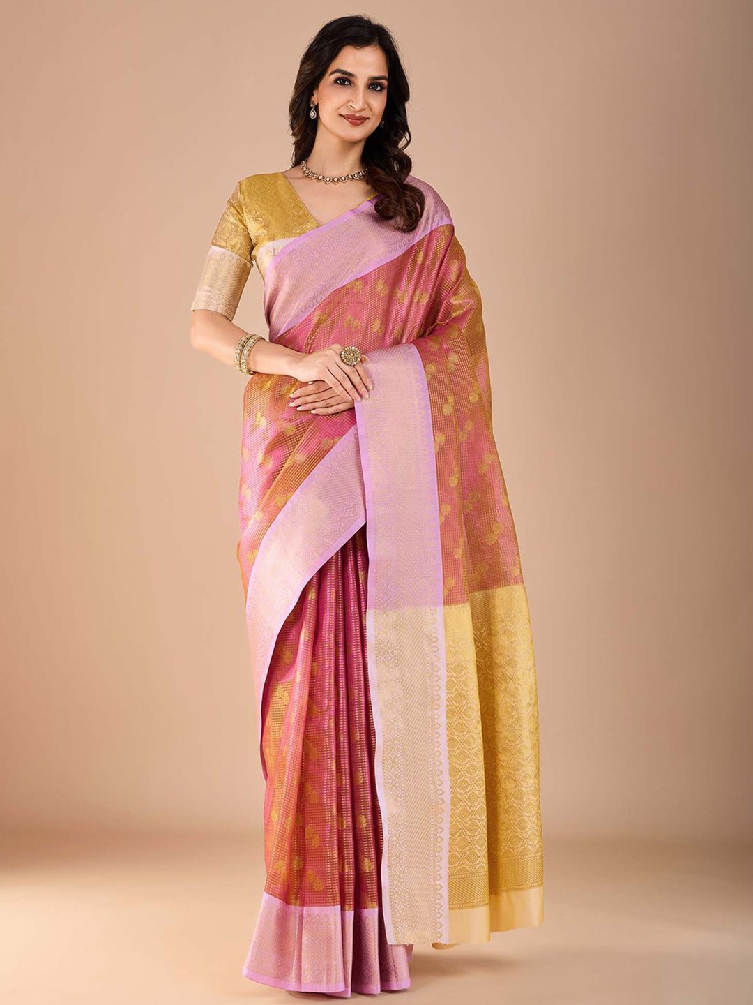 

Anouk Floral Zari Tissue Banarasi Saree, Pink